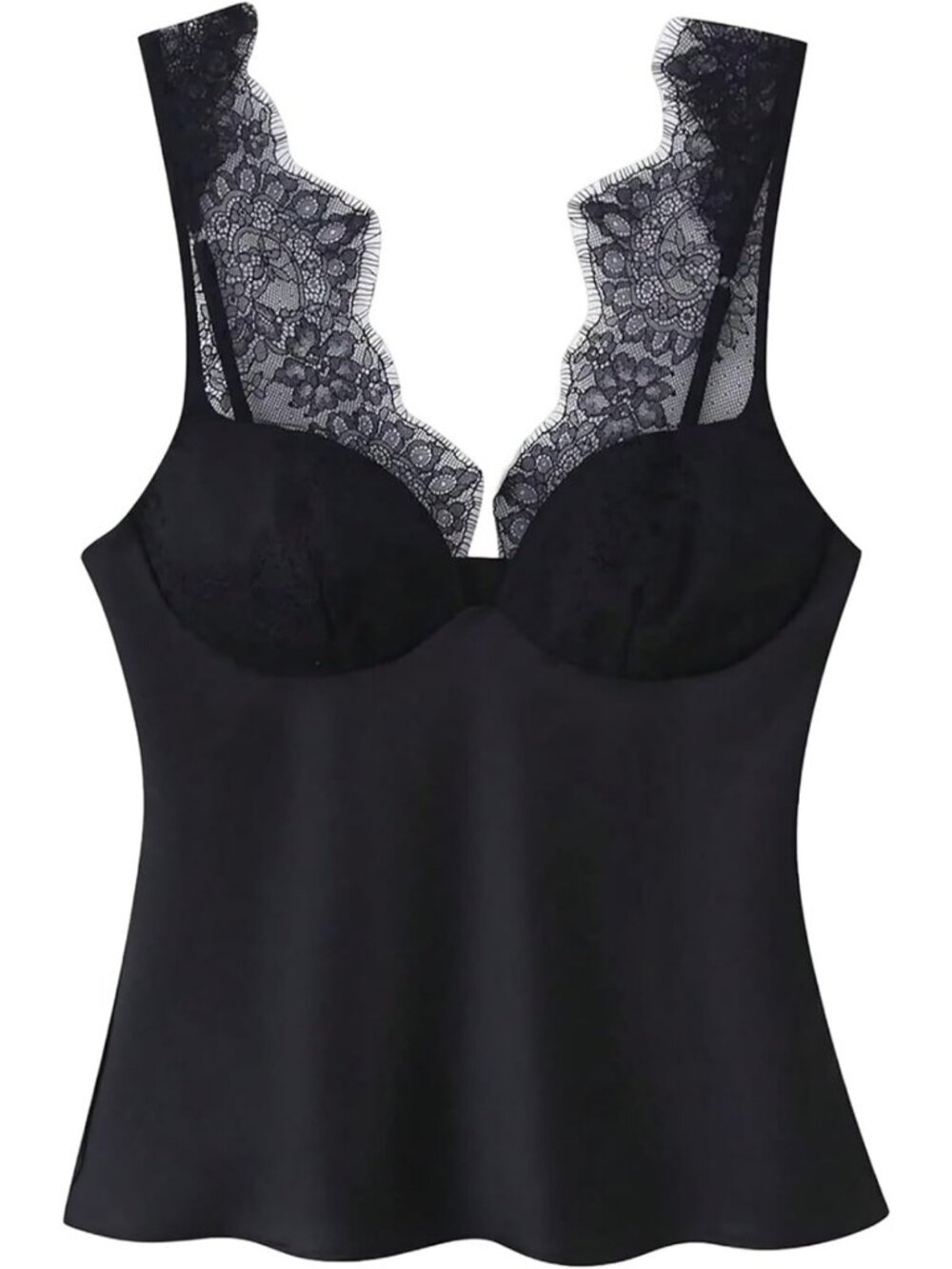 Satin Deep V Tank Top with Lace Trim | Y2K Sleeveless Camisole for Date Night